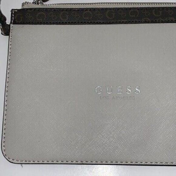 Guess Los Angeles Women's Gray Black Monogram Trim Slim Wristlet - Picture 2 of 9